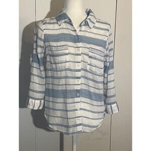 Caribbean Joe Women's Size Petite Medium 100% Cotton Button -Up Blouse